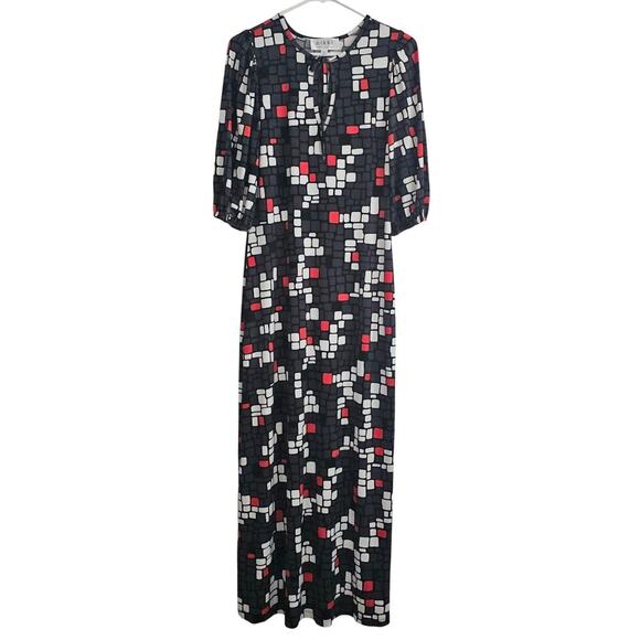Nikki‎ Poulos Maxi Dress Small Black Red Abstract Geometric Vacation Casual - Picture 1 of 8